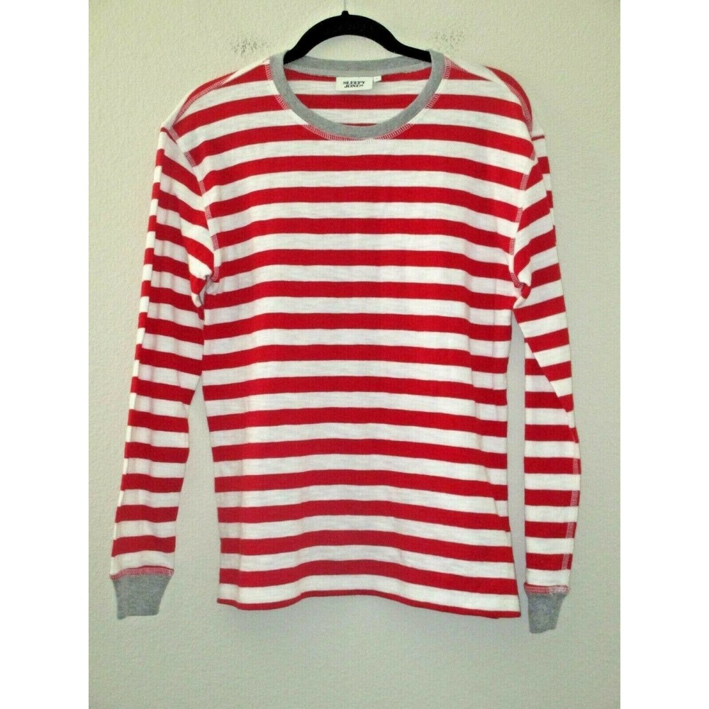 SLEEPY JONES Keith L/S Shirt Stripe Red/White/Gray Cotton Waldo- Size Small